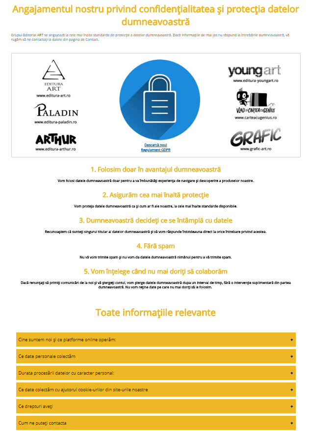 exemplu privacy policy gdpr editura art